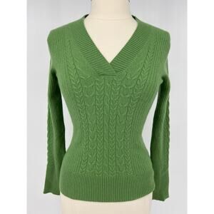 Madison Studio 100% Cashmere Green Pullover V-Neck Sweater Womens L